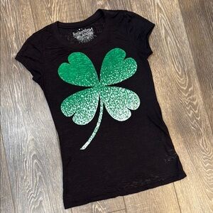 Rock & Roll Black T-Shirt with Green Clover